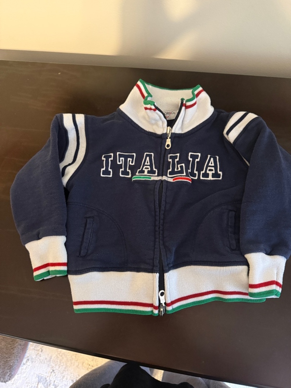 Italia Navy Kids Zip-Up Sweatshirt with Trim